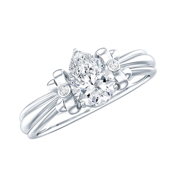 Certified Pear Lab Grown Diamond Engagement Ring, 0.6 Carat - EF-VS Quality - With Jewelry Box, 925 Sterling Silver, US 4.00