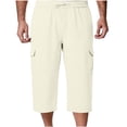 thumbnail image 2 of Bovxnpu Mens Capris Pants Beach Loungewear Pants Men Cargo 7 Pants Solid Elastic Waist Drawstring Side Pockets Casual Pants, 2 of 7