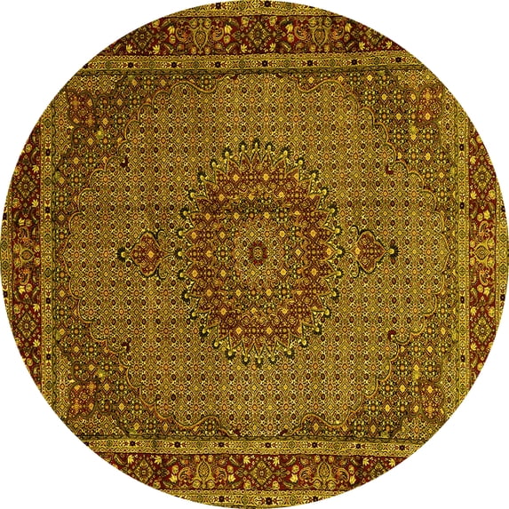 Ahgly Company Machine Washable Indoor Round Persian Yellow Traditional Area Rugs, 3' Round