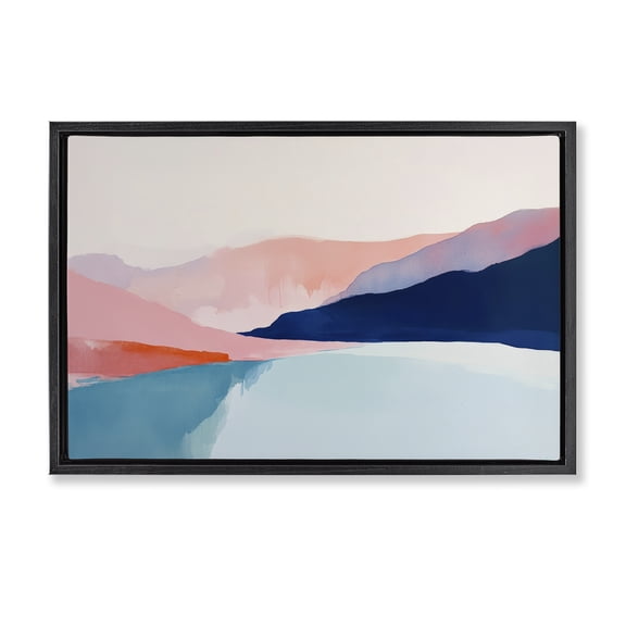 Stupell Industries Mid-Century Minimalist Landscape Blue and Pink Black Floating Frame Canvas Art, 25 x 17, by Petals Prints Design
