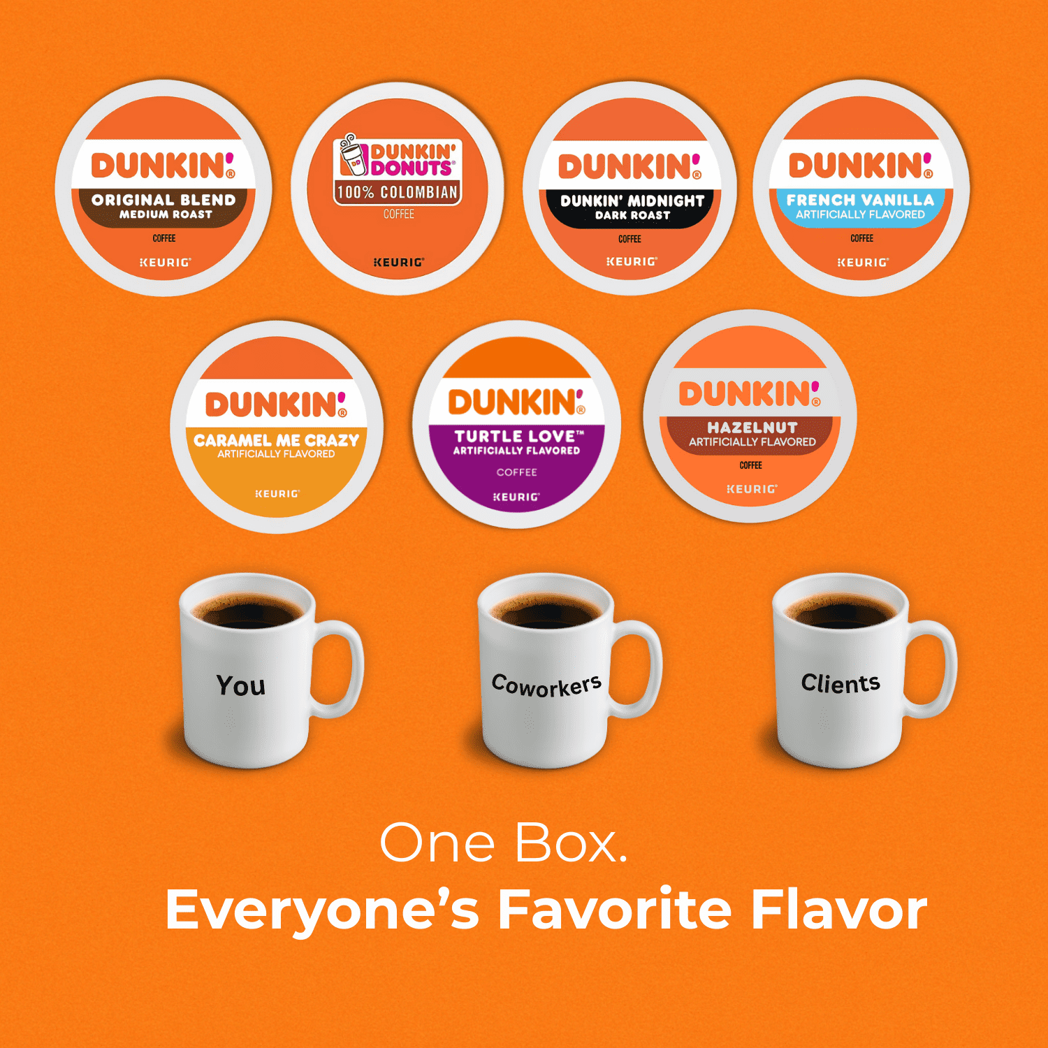 Dunkin' Donuts K-Cup Variety Pack: 28 Keurig Coffee Pods, 7 Flavors, Medium & Dark Roasts, Flavored K Cups - Hazelnut, French Vanilla, Caramel, Turtle Love Coffee Kcups with Recipe eBook