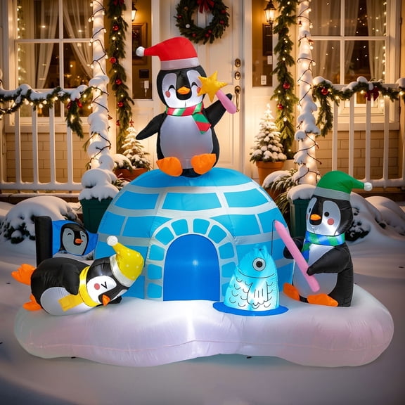 6FT Christmas Inflatables Outdoor Decorations, Cute Inflatable Penguin Outdoor Christmas Blow Up Yard Decorations with Built-in LEDs for Holiday Lawn Garden Party Decor