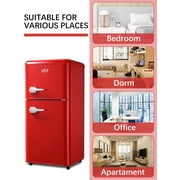Krib Bling 3.5Cu.ft Compact Refrigerator with 7 Level Thermostat, Mini Fridge with Freezer, 2 Door Portable Fridge with Removable Glass Shelves, Suitable for Kitchen, Apartment, Dorm, Bar Red