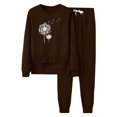thumbnail image 1 of Gibobby Conjunto de sudadera y pantalones Sudadera holgada de manga larga con estampado gráfico y chándal informal de forro polar para mujer(Café,M), 1 of 3