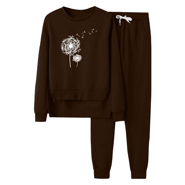 Gibobby Conjunto de sudadera y pantalones Sudadera holgada de manga larga con estampado gráfico y chándal informal de forro polar para mujer(Café,M)