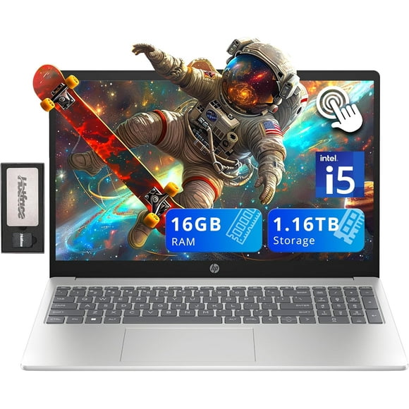 HP Portable à Écran Tactile HD de 15,6 Pouces, Intel i5-1235U, 16 Go de RAM, Stockage de 1,16 To (SSD de 1 To + Ensemble de Station d'Accueil de 160 Go), Intel Iris Xe Graphics, Pavé Numérique, Caméra Web 720p, Wi‐Fi 6E, Windows 11, Argent