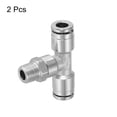 thumbnail image 3 of Uxcell 1/4" OD x 1/8" NPT Thread Male Tee Push To Connect Tube Fittings Nickle-Plated, Silver 2Pcs, 3 of 4