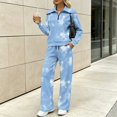 thumbnail image 4 of TSOVTHRID Light Blue Star Print Matching Outfits for Women Half Zip Pullover Wide Leg Sweatpants Set with Pockets Fall Winter Casual Loungewear Travel Airport Sweatsuits, 2XL, 4 of 9