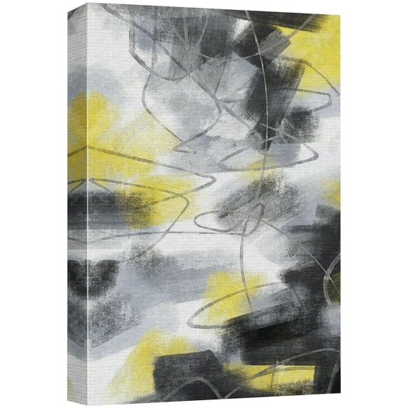wall26 Canvas Print Wall Art Gray, Yellow & Black Watercolor Paint Strokes Abstract Shapes Illustrations Modern Art Decorative Elements Colorful Multicolor for Living Room, Bedroom, Office - 12&q
