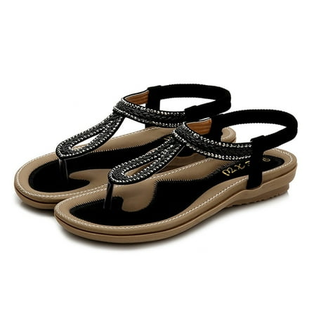 

Bohemia Summer Women Ladies Weaving Crystal Flat Sandals Beach Casual Shoes