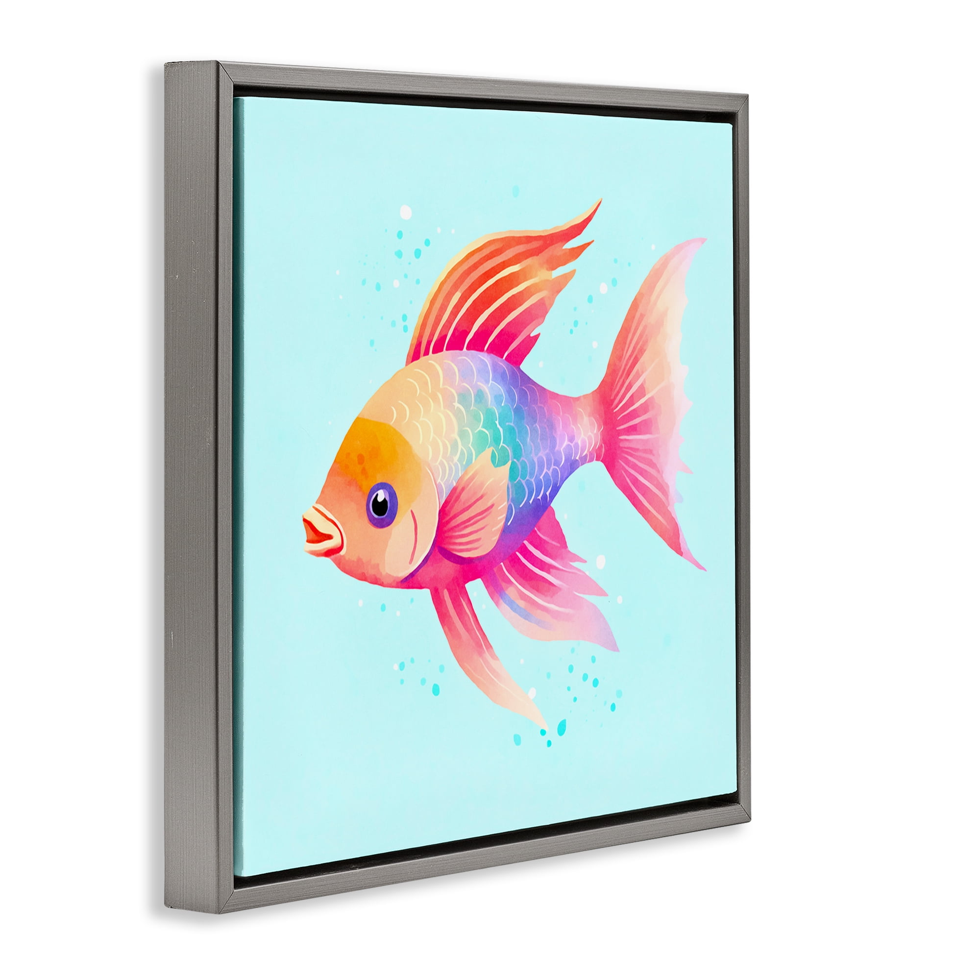 Stupell Industries Whimsical Gradient Fish Animals Painting Gray Floater Framed Canvas Art Print Wall Art, 18 x 18