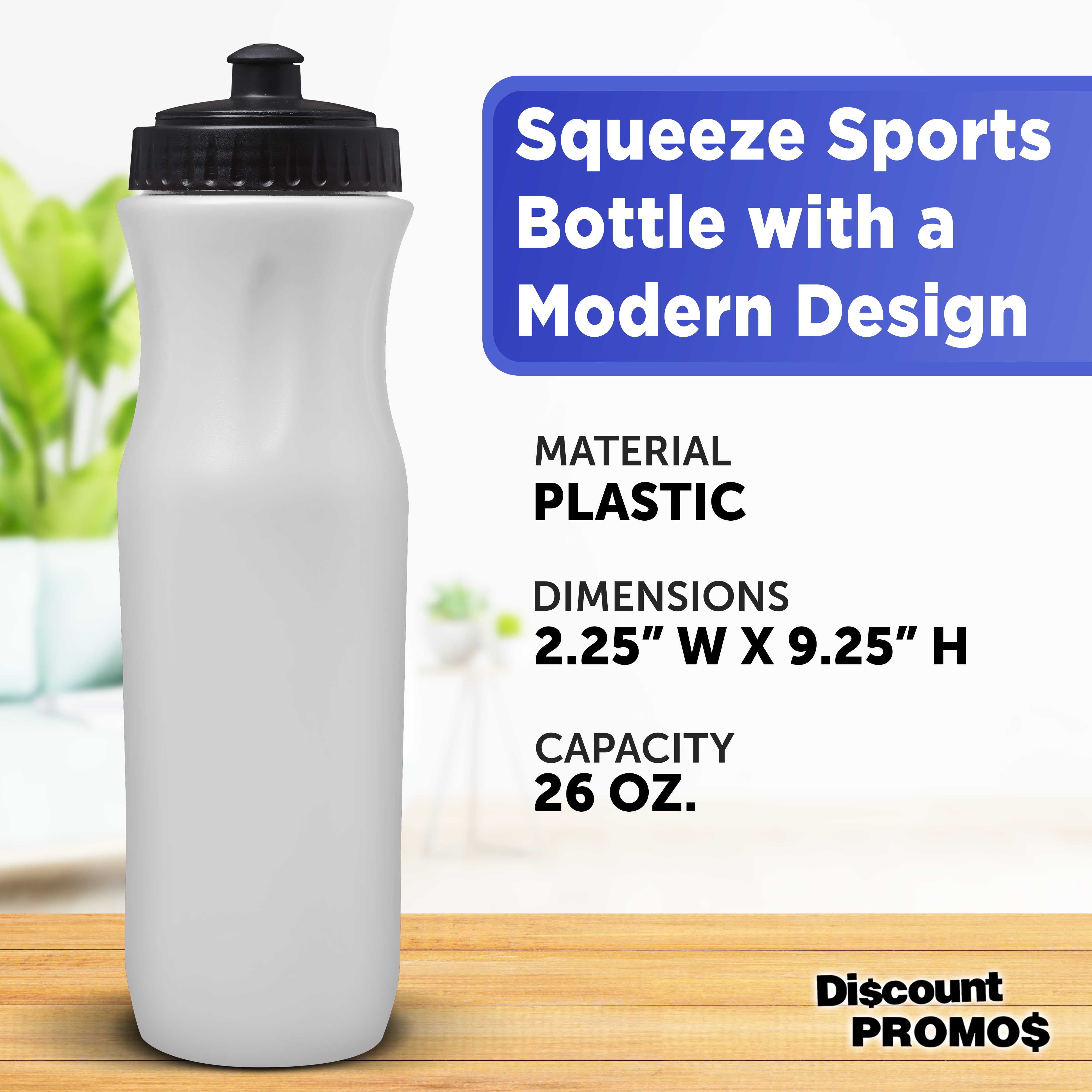 10 Plastic Water Bottles Set, 26 oz. - Black Push Top Lid - White