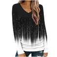 thumbnail image 2 of Dasayo Black Womens Tops Loose V-Neck Long Sleeve Graphic Prints Dressy Fall Blouses Womens Blouse L, 2 of 5