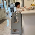 thumbnail image 3 of HARPPA Toddler Tower with Adjustable Height and Anti-Slip Protection, Kids Standing Tower with Safety Rail, Nordi Kids Kitchen Tower with Chalkboard, Gray, 3 of 9