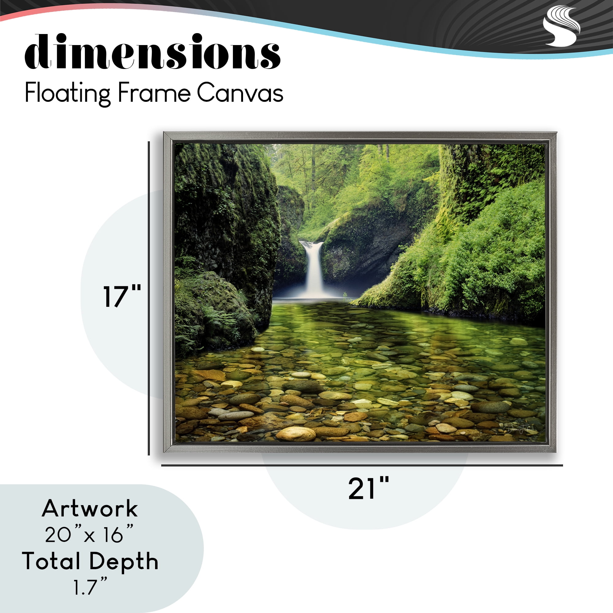 Stupell Industries Punchbowl Falls in Emerald Forest Gray Framed Floater Canvas Wall Art, design by Dennis Frates