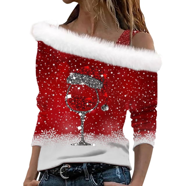 T-Shirts pour Femmes Élégants, Col Roulé Simulé, Manches Longues, Col Roulé de Noël, Pack de Hauts pour Femmes, Blouse Tunique Imprimée