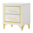 thumbnail image 3 of HomeStock Nightstand with 2 Drawers Hairpin Gold Legs Bar Handles White Finish English Dovetail 21.75 Inch x 16.25 Inch x 24.25 Inch Melamine Frame, 3 of 6