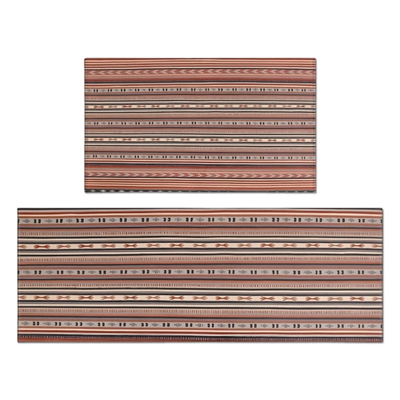 Boho Red Striped Ethnic Pattern Kitchen Rugs Sets Of 2,Anti Fatigue Kitchen Mat Rugs Non Slip Washable,Decorative Kitchen Floor Mats for Kitchen,Sink,Laundry,17"x30" 17"x47"