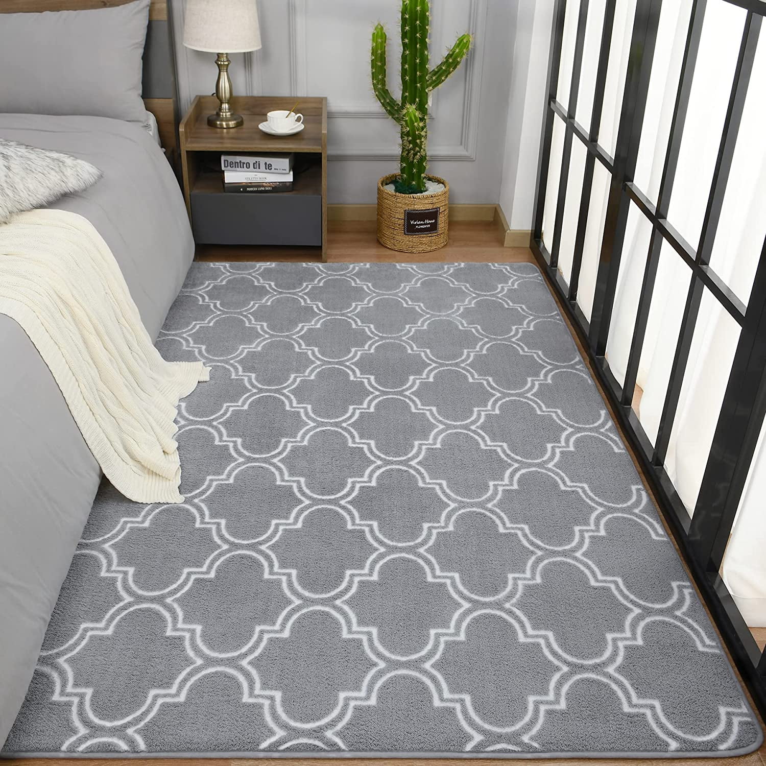 Lochas Soft Modern Area Rug Boho Geometric Rugs for Bedroom Living Room Nursery Modern Home Decor Carpet,4'x6',Gray & White