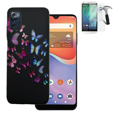 Phone Case For ZTE Zmax 5G (Consumer Cellular) with Screen Protector, Flexible Gel (Gel Butterfly +Tempered Glass)