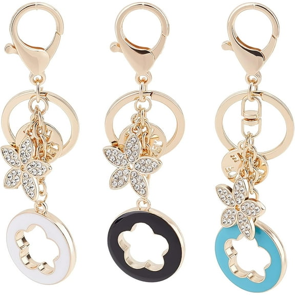 3 Rhinestone KeyChain Charm Flower Crystal Rhinestone Car Key Chain Car Bag Pendant Charms Handbags Backpack Key Chains Decoration Keychains for Women Girls