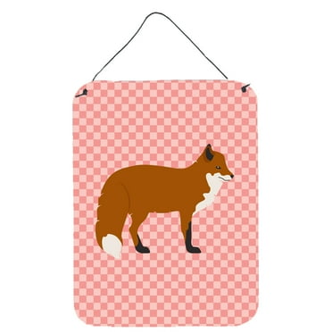 Carolines Treasures BB7876DS1216 Red Fox Pink Check Wall or Door Hanging Prints