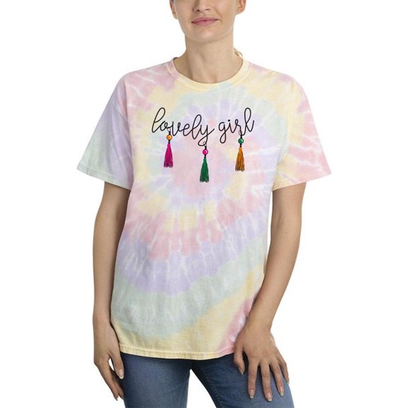 Lovely Girl Text W Tassels Tie Dye Spiral Women -Image by Shutterstock, Female XX-Large