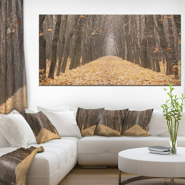 Yellow Road through Fall Forest - Modern Forest Canvas Art