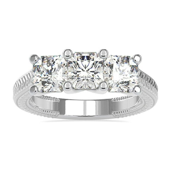 Kiva Jewel 1.7 Ct Three Stone Vintage Engagement Ring for Women - Asscher Cut Lab Created Diamond - 14K White Gold Over Ring - Timeless Gift for Her - Perfect for Proposals and Anniversaries