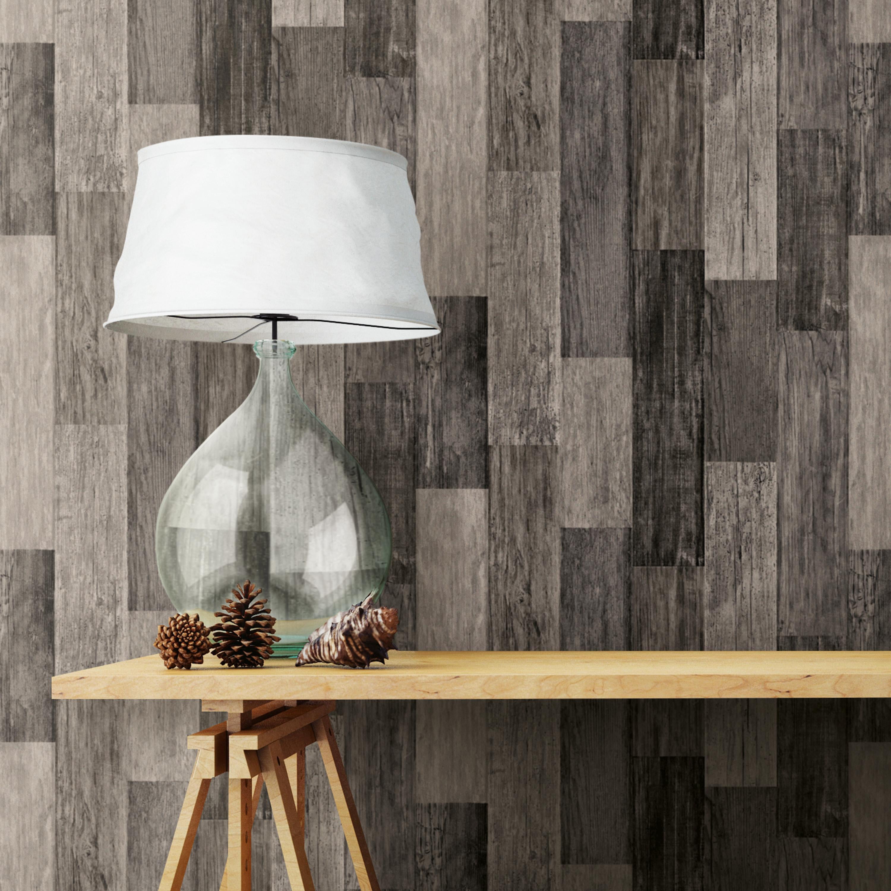 RoomMates Weathered Wood Plank Black Peel and Stick Wallpaper, 20.5 in x 16.5 ft