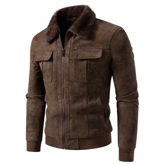 Men's Commuter Casual Fall Winter New Thick Faux Fur Collar Jacket, Plush Lining Warm Coat, Stylish Outerwear for Men