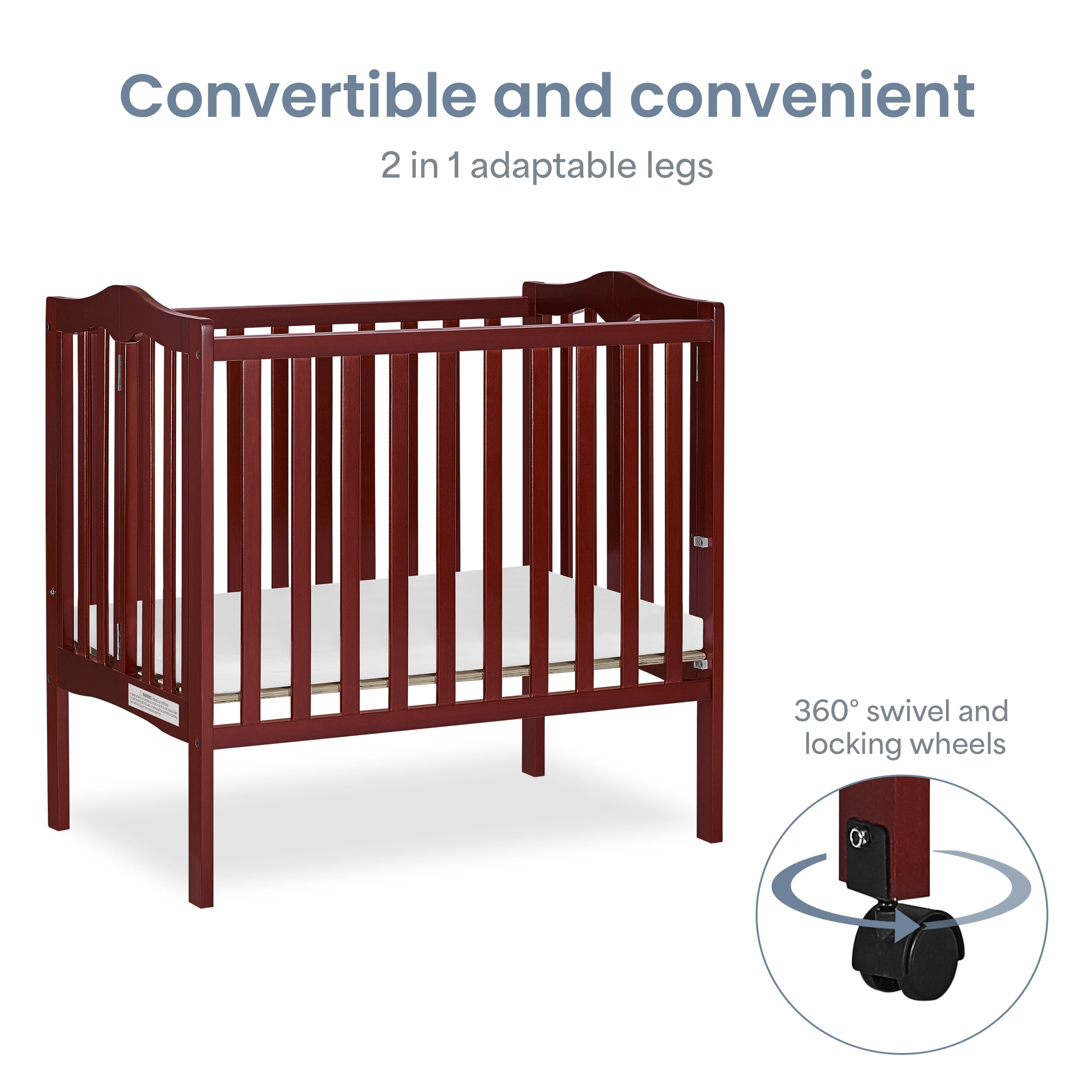Dream On Me 2-in-1 Lightweight Folding Portable Crib, Cherry