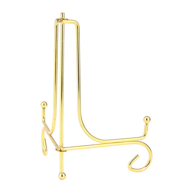 5 Inch Chic Iron Display Stand Desktop Dish Holder Decorative Crafts Display Rack for Plate Picture Frame Artwork (Golden)