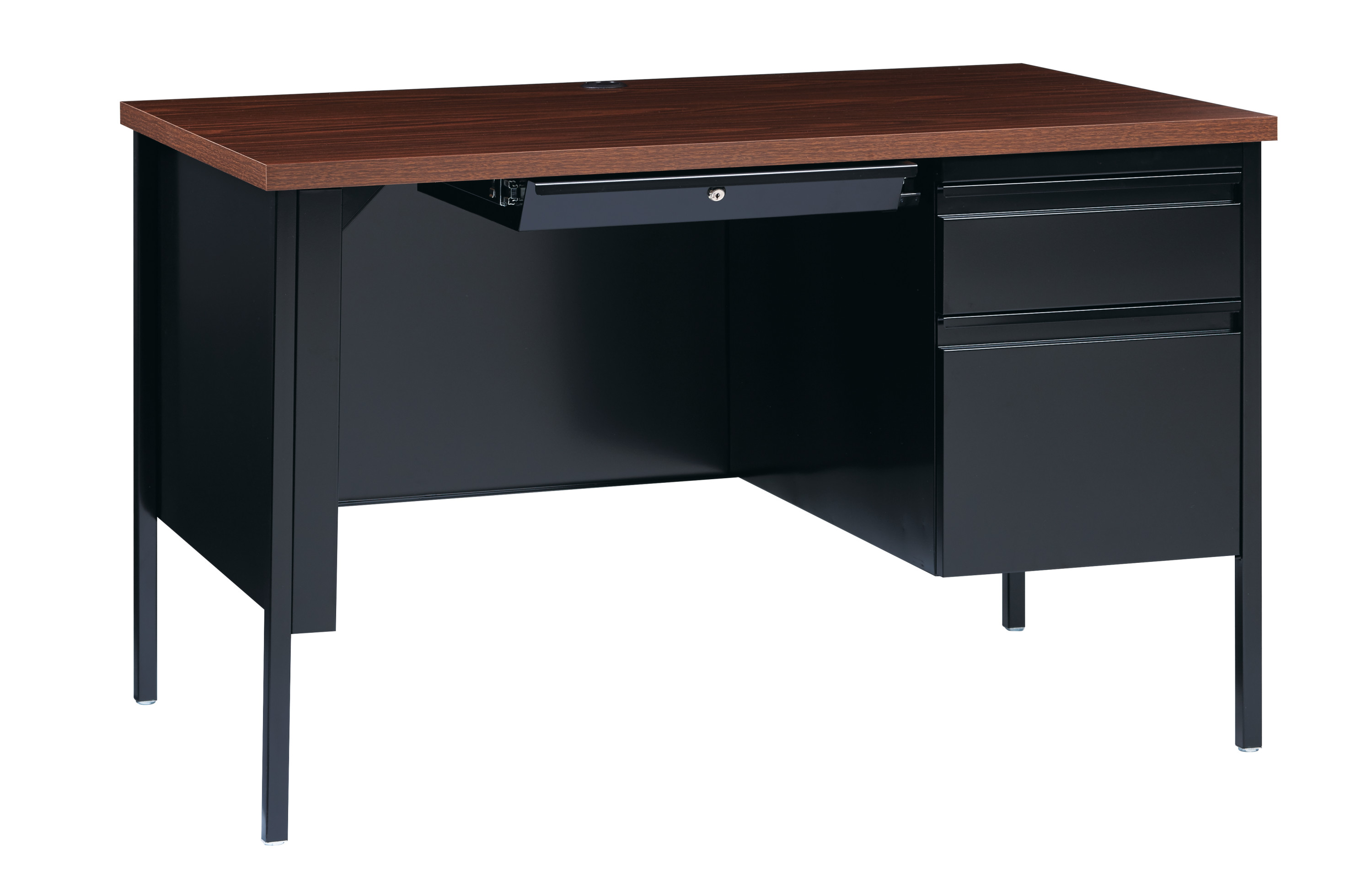 Hirsh RightHand Single Pedestal File Office Desk with Center Drawer, 30" D x 48" W, Black