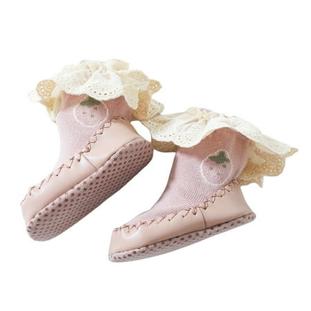 

Licupiee Baby Girls Ruffle Socks With Rubber Soles Floor Socks Princess Lace Flowers Shoes Anti Slip Soft Sole Socks