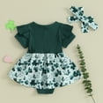 thumbnail image 3 of Bagilaanoe Newborn Holiday Outfits Baby Girl Rompers Dress Print Short Sleeve Bodysuits + Headband 3M 6M 9M 12M 18M Infant Patchwork A-line Dresses, 3 of 8