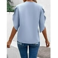 thumbnail image 7 of Work Office Blouses for Women Lace Crochet V Neck Elegant Tshirts Solid Bell Sleeve Basic Tops Casual Summer Tunics, 7 of 7