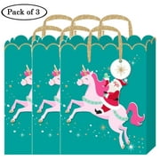 Santa Unicorn-Gold Glitter Accent Large Gift Bag W/Tag by AC Gift - Pack of 3