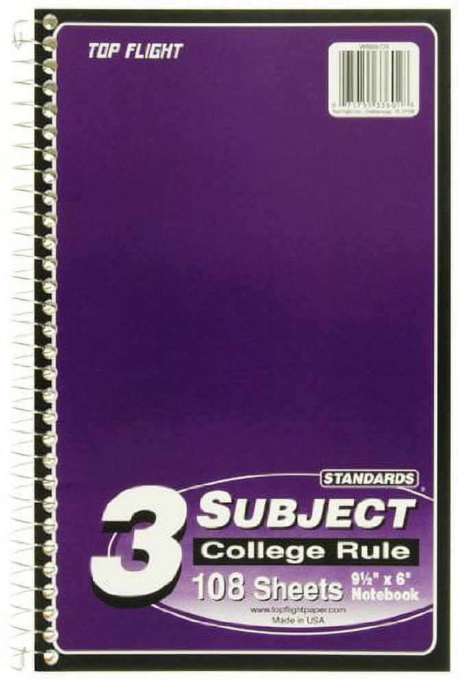 Top Flight 3 Subject Wirebound Notebook 108 Sheets College Rule (Pack of 16)