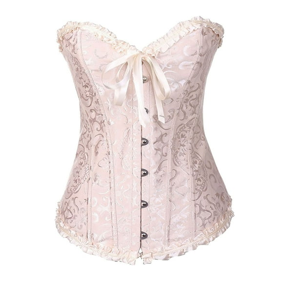 Tiweut Floral Lace Shapewear Corset for Womens Girdle Waist Trainer Bustier Bodysuit for Posture Support,F-Beige,L