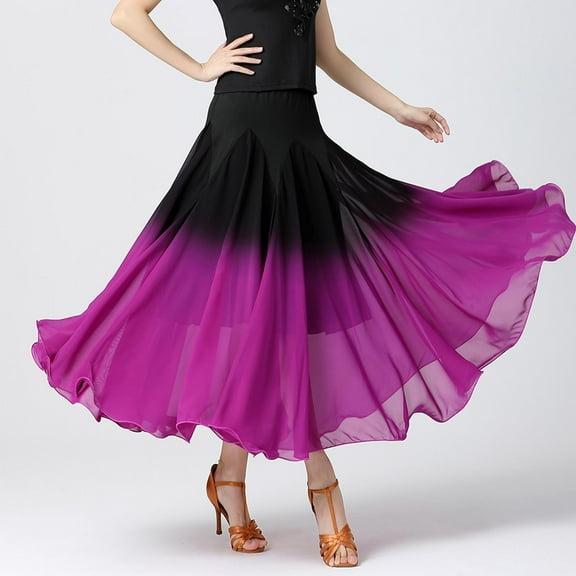 Womens Ballroom Dance Skirt Long Swing Skirt Dance Practice Elegant Party Dress Fashion