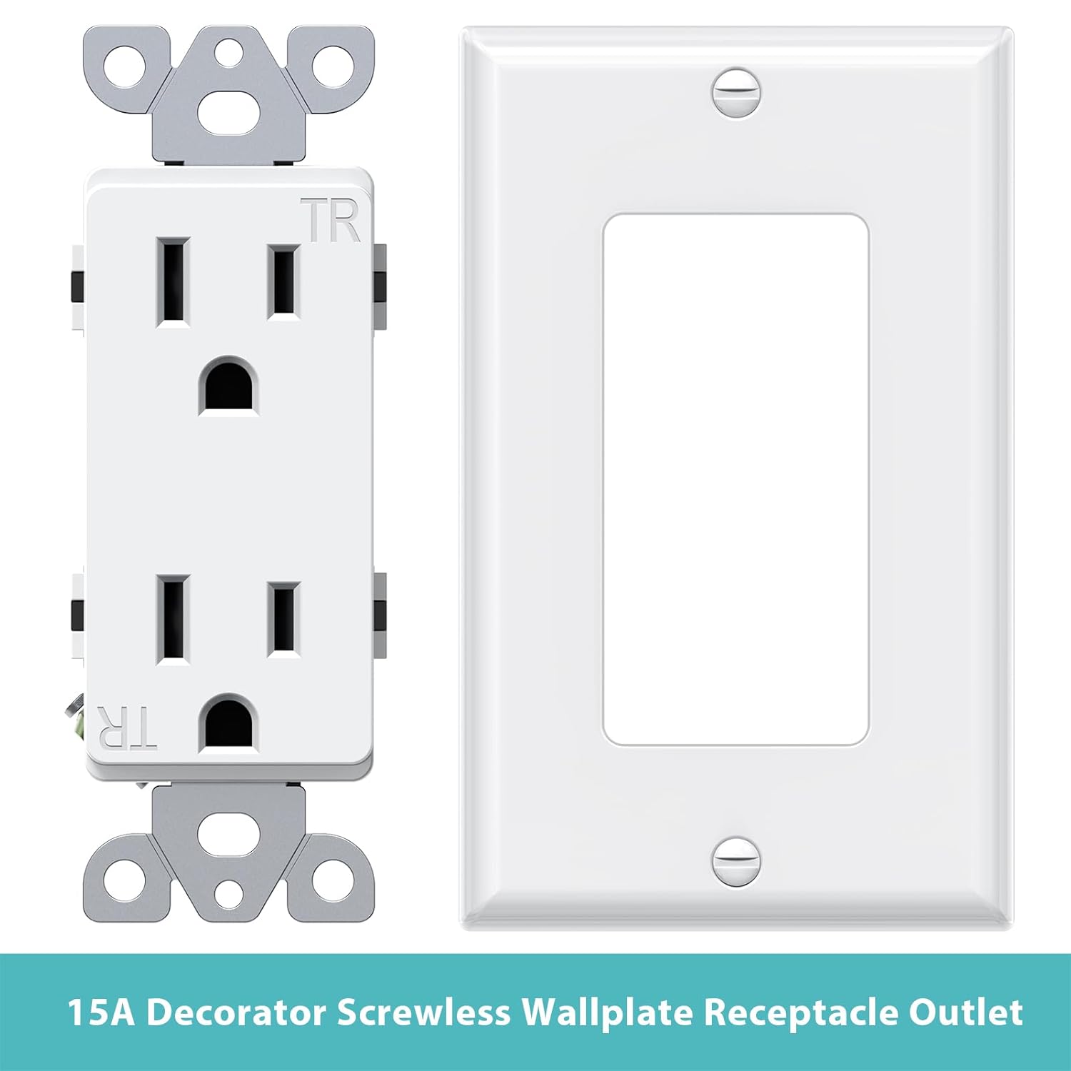 WEBANG Decorator Electrical Wall Outlet White, Tamper-Resistant Duplex Receptacle, Residential Grade, 3-Wire, Self-Grounding, 2-Pole, 15A 125V, ETL Listed, 10 Wall Plates Included