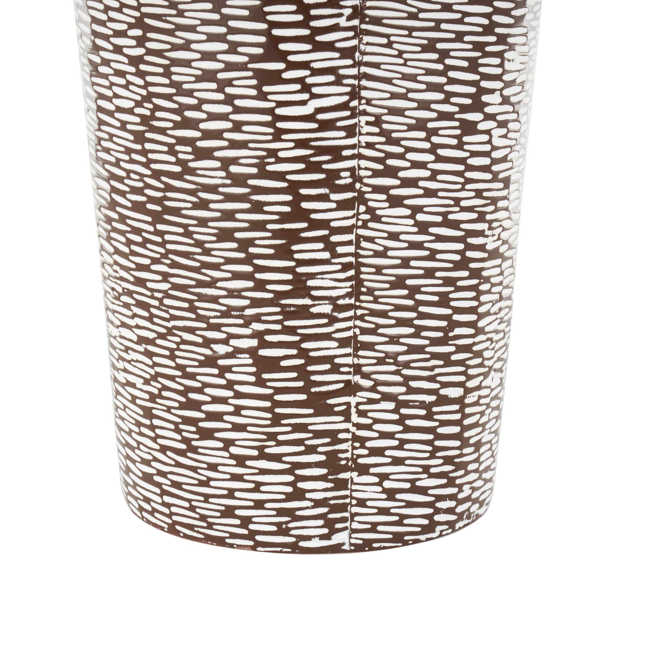 DecMode 18", 39", 28"H Tall Tapered Floor White Metal Vase with Brown Trumpet Tops, Set of 3
