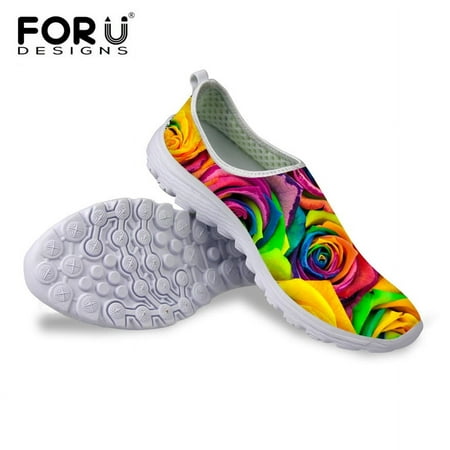

FORUDESIGNS Fashion Women Summer Beach Mesh Shoes Ladies Comfortable 3D Flower Printed Shoes Woman Casual Flat Lightweight Shoes