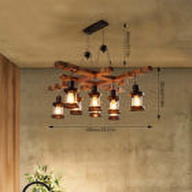 DENEST 8 Lights Rustic Country Chandelier Wood Fixture Pendant Industrial Cafe Bar 110V