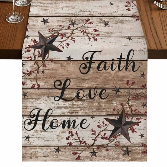Table Runners 70 Inches Long Dress Scarves, Rustic Star Brown Farmhouse Coffee/Dining/Kitchen Table Decor, Holiday Table Runner, Vintage Plants Berry Wooden Grain 13x70 Inch