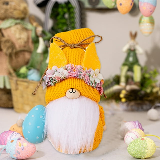 Decoración de conejo tejido, figura de Pascua, adorno de conejo de peluche con zanahoria y flores, 24 x 12 x 8 cm para decoración del hogar, exposición navideña