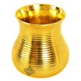 thumbnail image 5 of Pure Brass Glass Tumbler With Curved Lining Design Set Of 2 - Gold, 350ml Each | Drinkware & Tableware, Jug For Serving & Drinking Water Tableware - Hand Made, Easy To Carry, Easy To Clean, 5 of 5