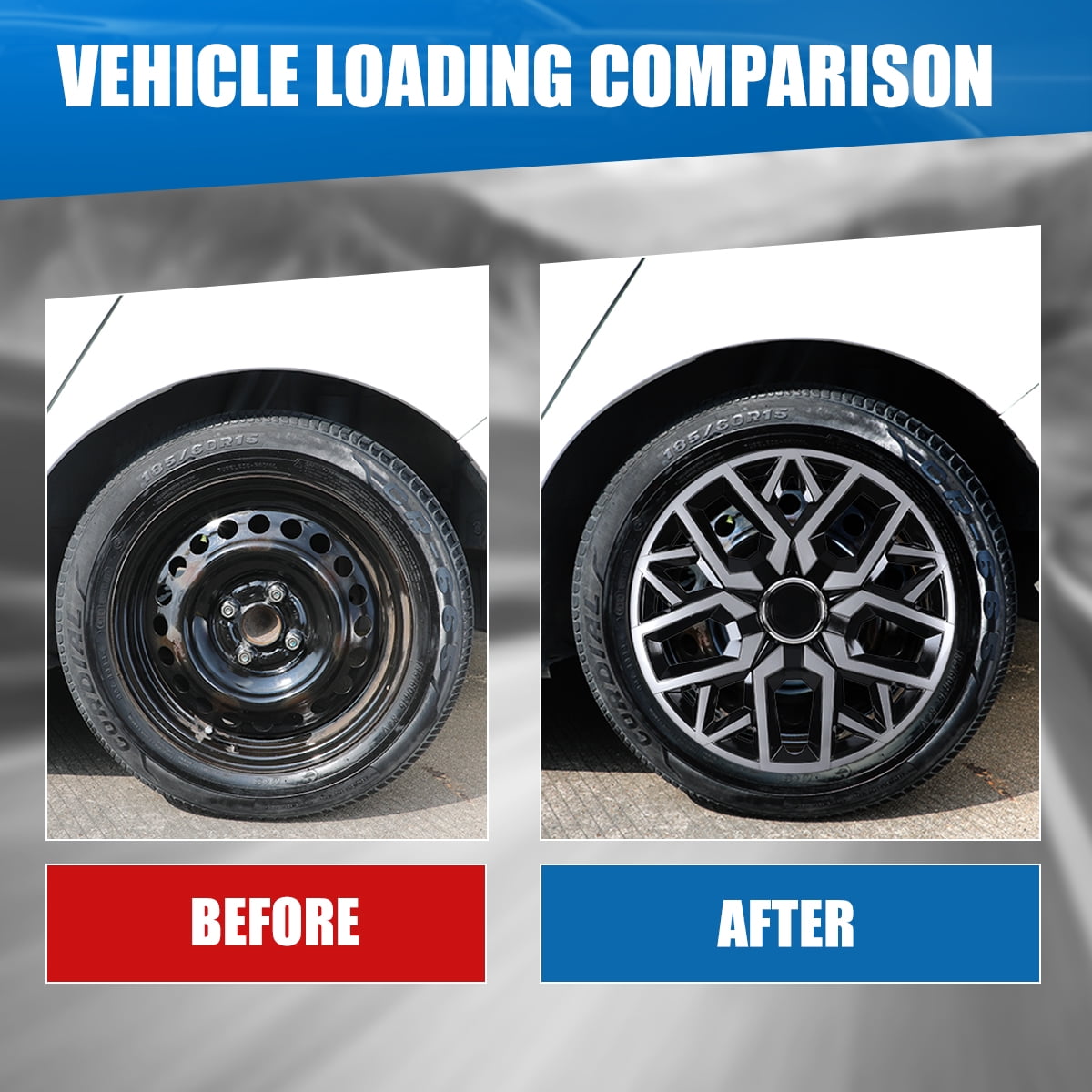 4Pcs Wheel Rims Cover,14 inch Universal Hubcap for Steel Wheel Rims Cover,Snap on Installation with Retention Rings,Silver Lacquer & Black Lacquer