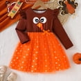 thumbnail image 5 of Lullu Toddler Girls Thanksgiving Turkey Dress Ruffle Long Sleeve Party Tutu Dress, Brown, 5 of 8